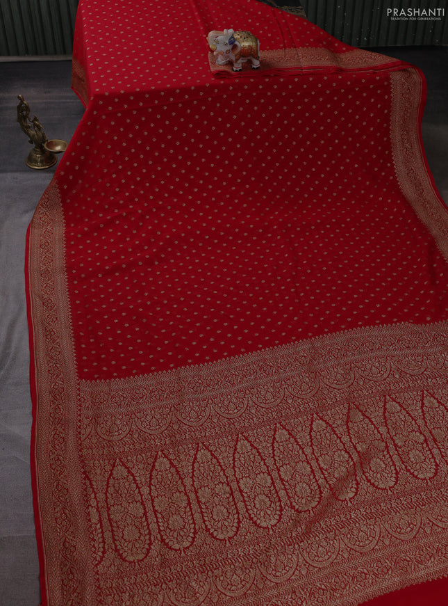 Banarasi georgette saree red with allover thread & zari woven buttas and woven border
