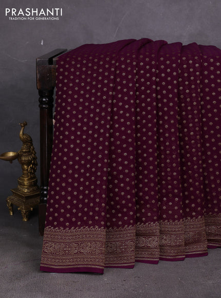 Banarasi georgette saree deep purple with allover thread & zari woven buttas and woven border