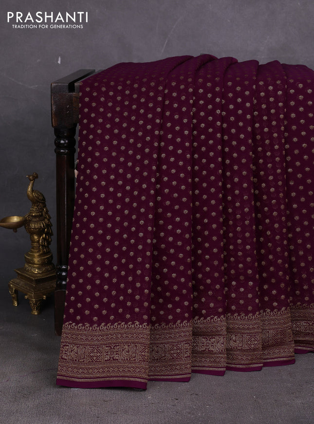 Banarasi georgette saree deep purple with allover thread & zari woven buttas and woven border