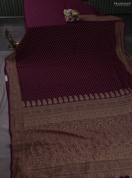 Banarasi georgette saree deep purple with allover thread & zari woven buttas and woven border