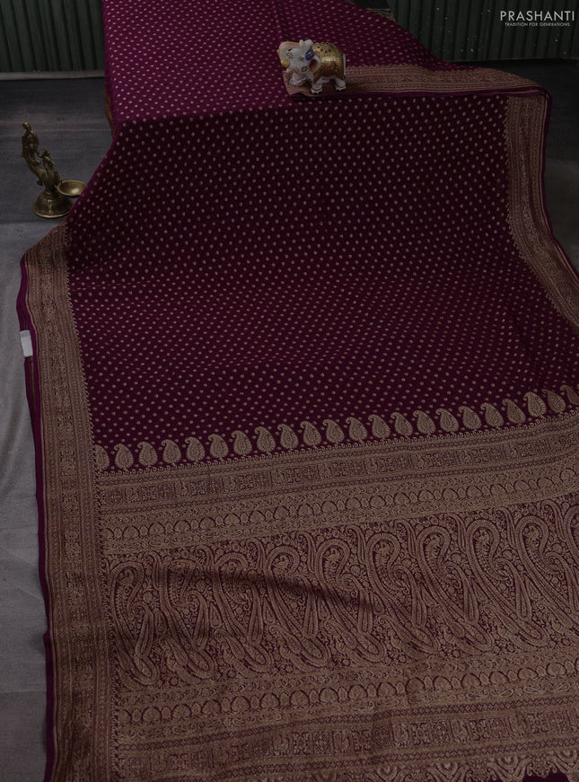 Banarasi georgette saree deep purple with allover thread & zari woven buttas and woven border
