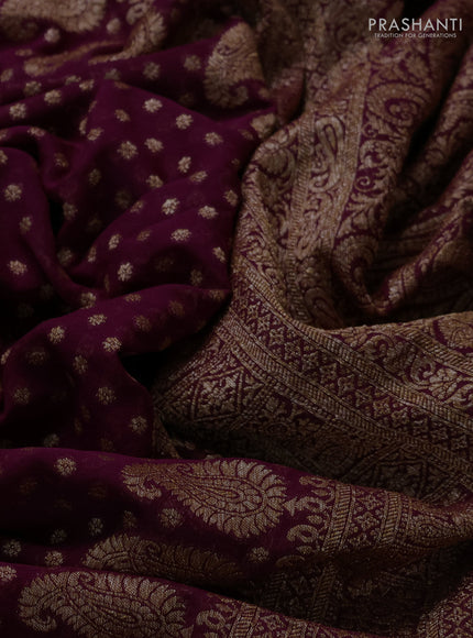 Banarasi georgette saree deep purple with allover thread & zari woven buttas and woven border