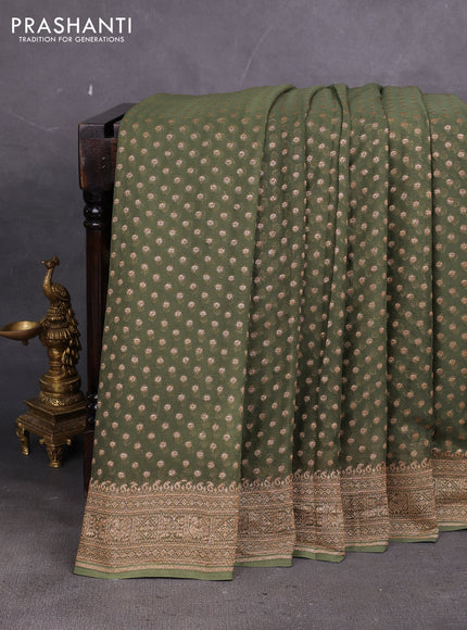 Banarasi georgette saree mehendi green with allover thread & zari woven buttas and woven border