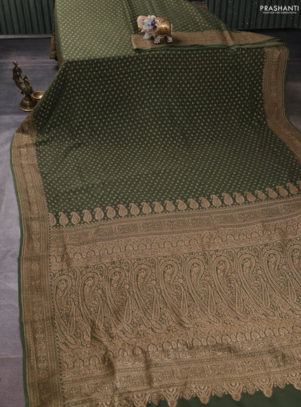 Banarasi georgette saree mehendi green with allover thread & zari woven buttas and woven border