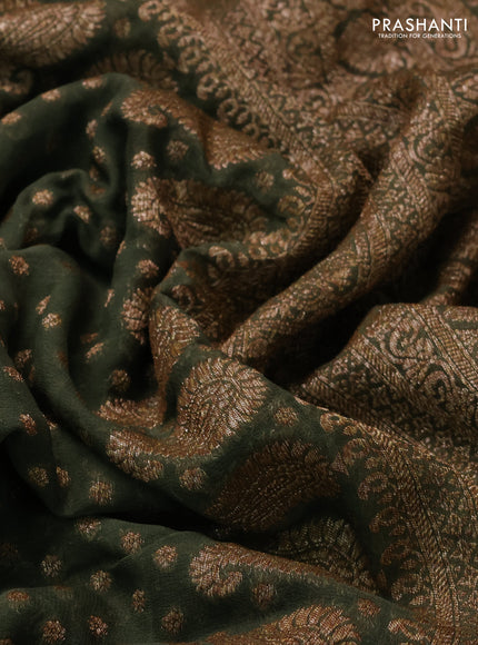 Banarasi georgette saree mehendi green with allover thread & zari woven buttas and woven border