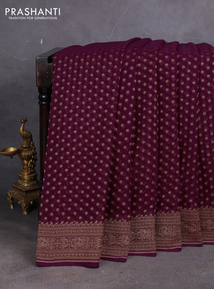 Banarasi georgette saree deep wine shade with allover thread & zari woven buttas and woven border