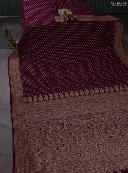 Banarasi georgette saree deep wine shade with allover thread & zari woven buttas and woven border