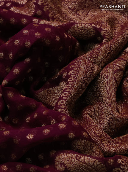 Banarasi georgette saree deep wine shade with allover thread & zari woven buttas and woven border