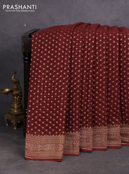 Banarasi georgette saree brown with allover thread & zari woven buttas and woven border