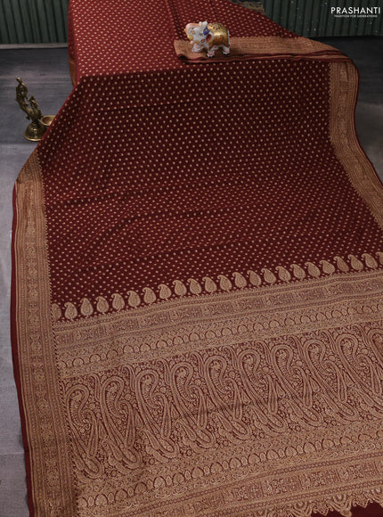 Banarasi georgette saree brown with allover thread & zari woven buttas and woven border