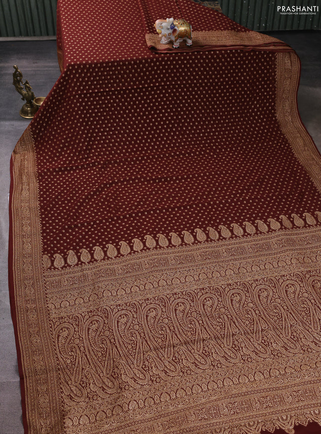 Banarasi georgette saree brown with allover thread & zari woven buttas and woven border