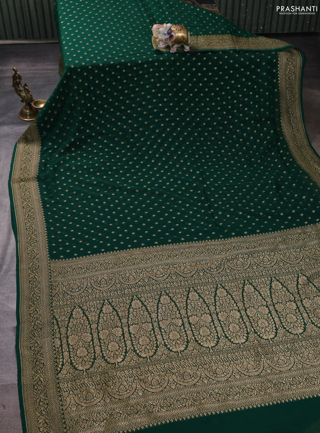 Banarasi georgette saree green with allover thread & zari woven buttas and woven border