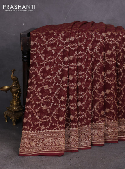 Banarasi georgette saree brown with allover thread & zari weaves and woven border