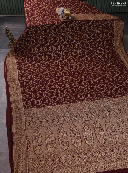 Banarasi georgette saree brown with allover thread & zari weaves and woven border