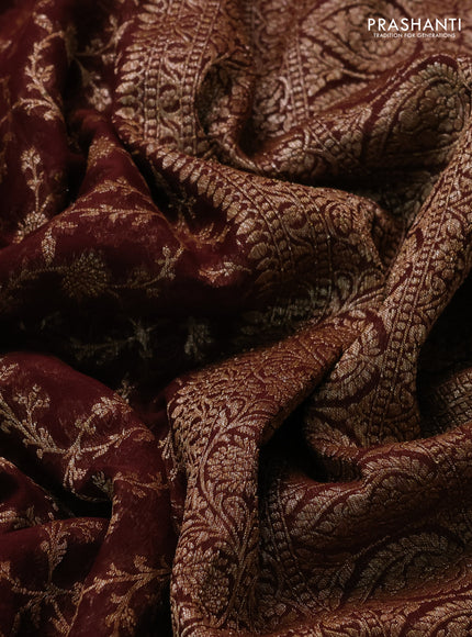 Banarasi georgette saree brown with allover thread & zari weaves and woven border