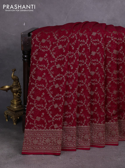 Banarasi georgette saree red with allover thread & zari woven buttas and woven border