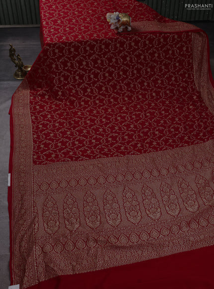Banarasi georgette saree red with allover thread & zari woven buttas and woven border