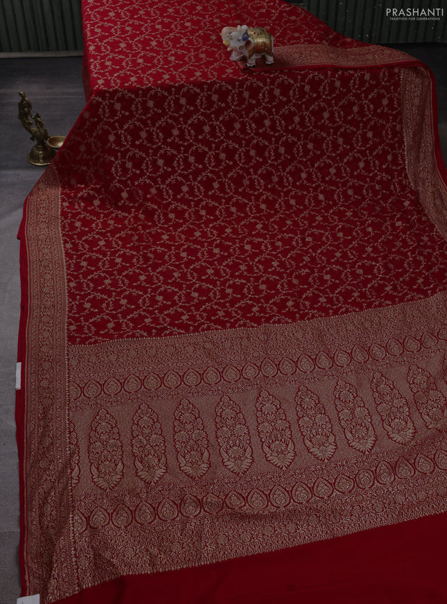 Banarasi georgette saree red with allover thread & zari woven buttas and woven border