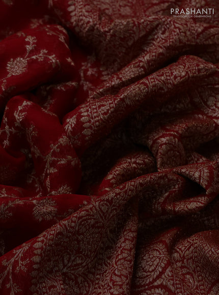 Banarasi georgette saree red with allover thread & zari woven buttas and woven border