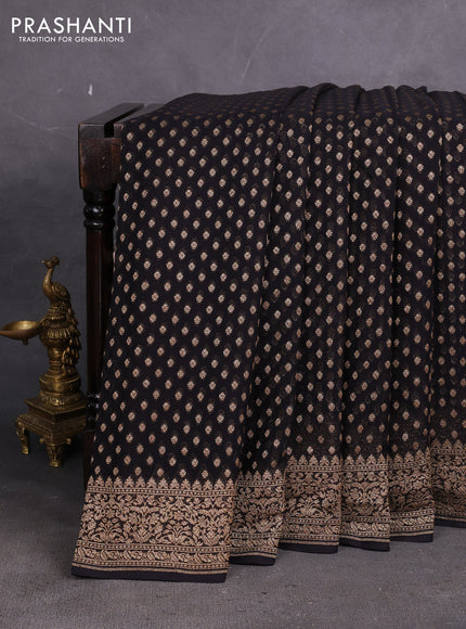 Banarasi georgette saree black with allover thread & zari woven buttas and woven border