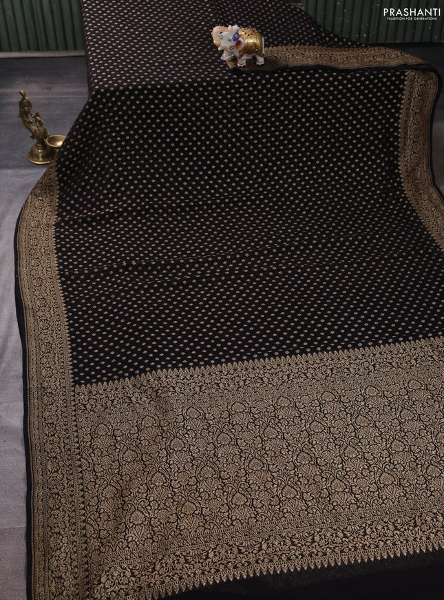 Banarasi georgette saree black with allover thread & zari woven buttas and woven border