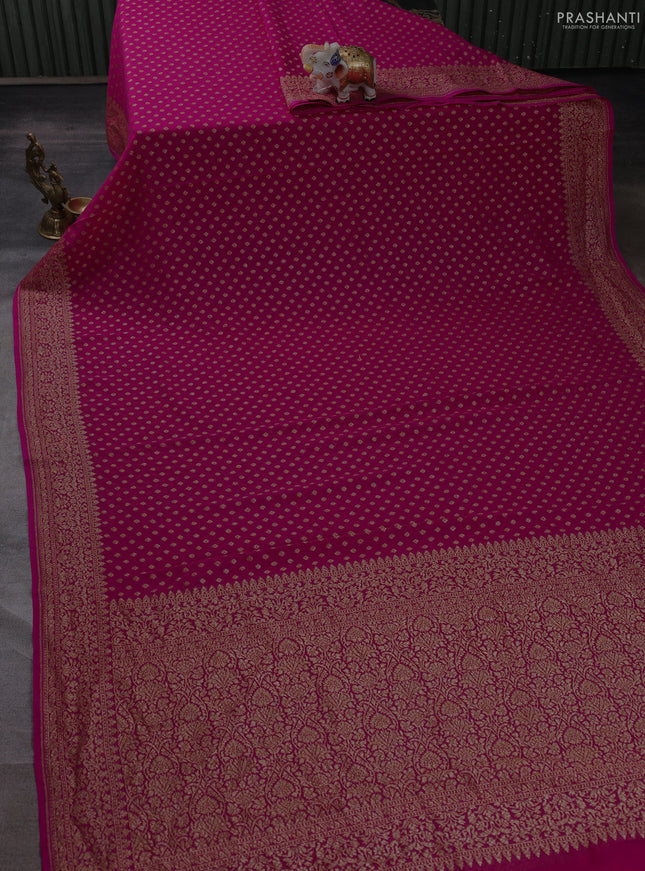 Banarasi georgette saree pink with allover thread & zari woven buttas and woven border