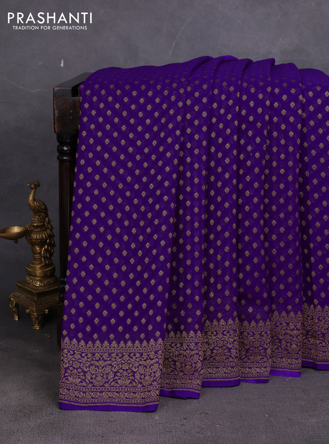 Banarasi georgette saree violet with allover thread & zari woven buttas and woven border
