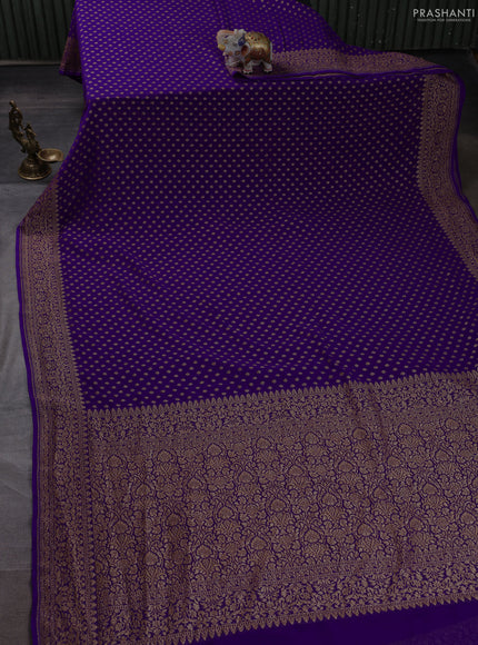 Banarasi georgette saree violet with allover thread & zari woven buttas and woven border