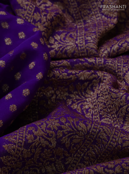 Banarasi georgette saree violet with allover thread & zari woven buttas and woven border