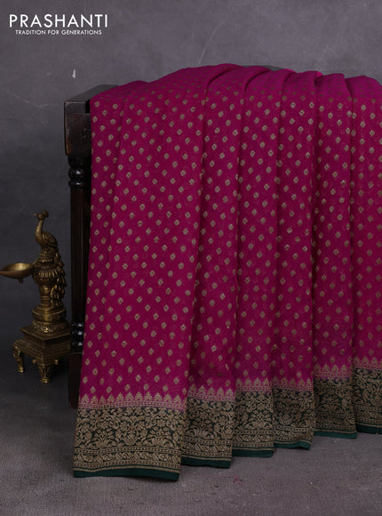 Banarasi georgette saree pink and green with allover thread & zari woven buttas and woven border