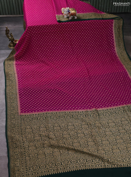 Banarasi georgette saree pink and green with allover thread & zari woven buttas and woven border