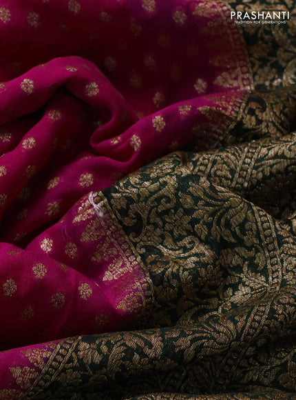 Banarasi georgette saree pink and green with allover thread & zari woven buttas and woven border
