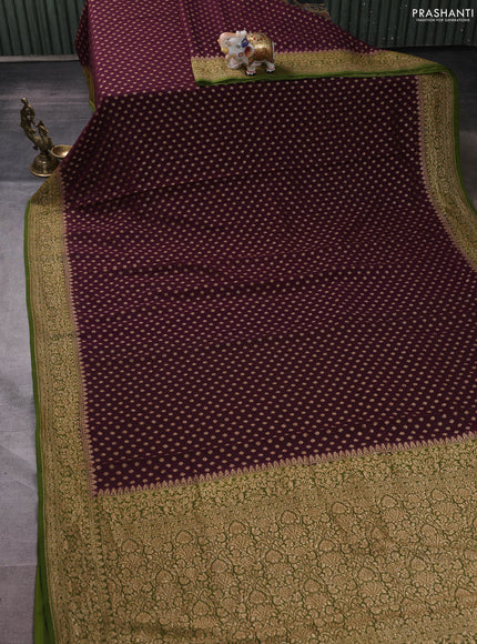 Banarasi georgette saree deep wine and mehendi green with allover thread & zari woven buttas and woven border