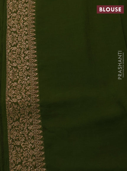 Banarasi georgette saree deep wine and mehendi green with allover thread & zari woven buttas and woven border
