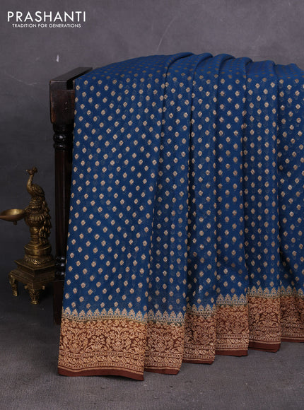Banarasi georgette saree peacock blue and brown with allover thread & zari woven buttas and woven border
