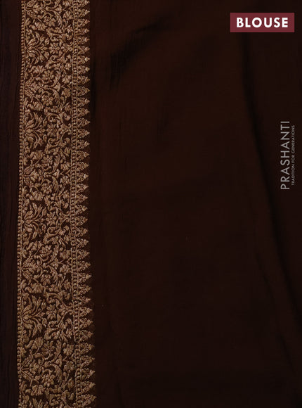 Banarasi georgette saree peacock blue and brown with allover thread & zari woven buttas and woven border