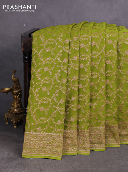 Banarasi georgette saree mehendi green with allover thread & zari weaves and woven border