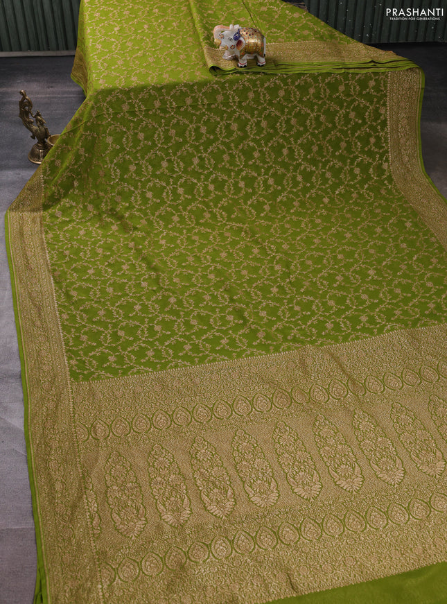 Banarasi georgette saree mehendi green with allover thread & zari weaves and woven border