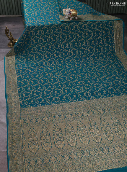 Banarasi georgette saree teal green with allover thread & zari weaves and woven border