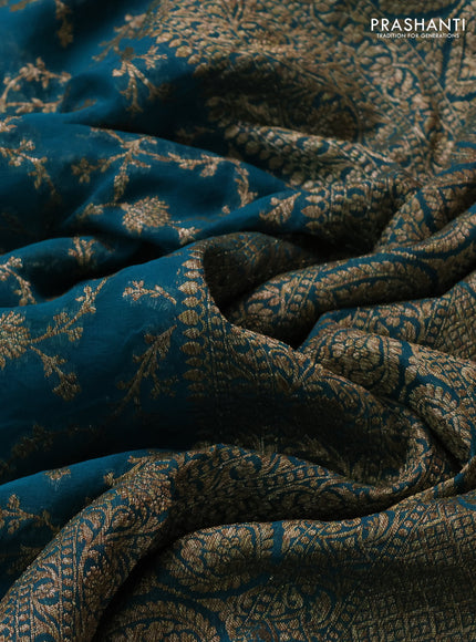 Banarasi georgette saree teal green with allover thread & zari weaves and woven border
