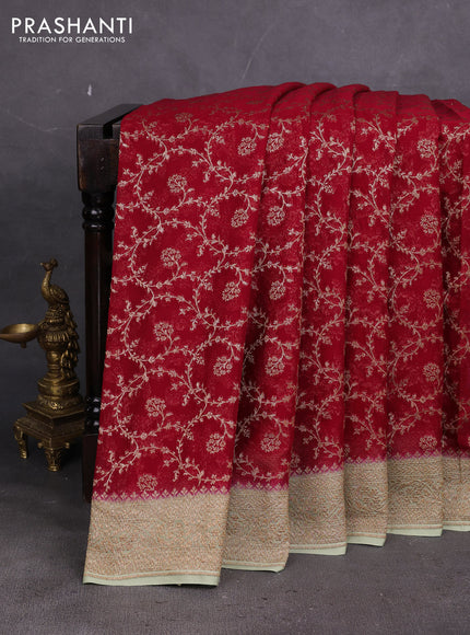 Banarasi georgette saree red and pastel green with allover thread & zari weaves and woven border