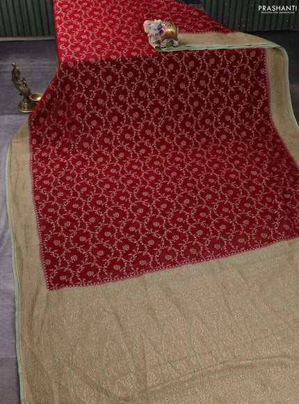 Banarasi georgette saree red and pastel green with allover thread & zari weaves and woven border