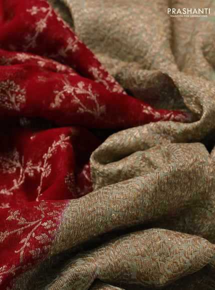 Banarasi georgette saree red and pastel green with allover thread & zari weaves and woven border