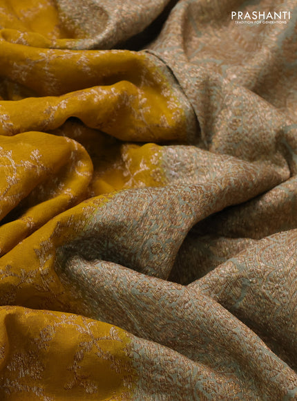 Banarasi georgette saree mustard yellow and pastel green with allover thread & zari weaves and woven border