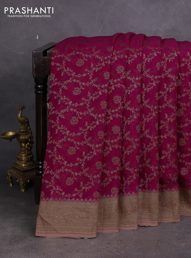 Banarasi georgette saree pink and peach with allover thread & zari weaves and woven border