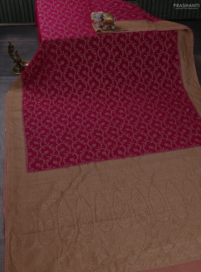 Banarasi georgette saree pink and peach with allover thread & zari weaves and woven border