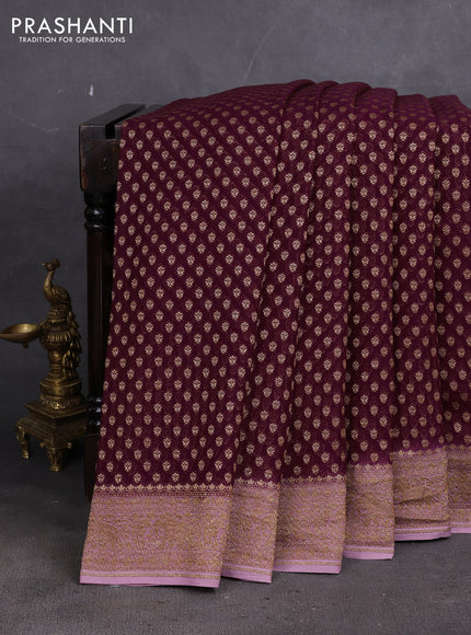 Banarasi georgette saree deep wine shade and pastel pink with allover thread & zari weaves and woven border