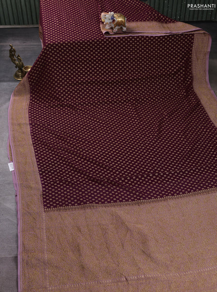 Banarasi georgette saree deep wine shade and pastel pink with allover thread & zari weaves and woven border