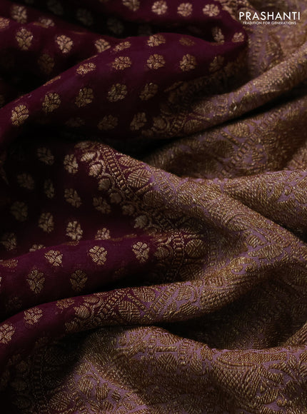 Banarasi georgette saree deep wine shade and pastel pink with allover thread & zari weaves and woven border