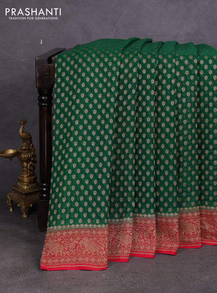 Banarasi georgette saree green and red with allover thread & zari woven buttas and woven border